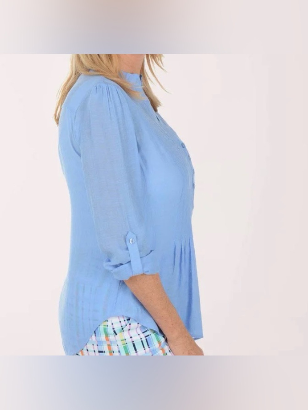 ZAC & RACHEL SOLID PLEATED TUNIC V-NECK ROLL SLEEVES WOMEN COLOR BLUE SIZE 1X * - Picture 12 of 14